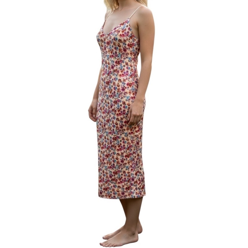AFRM Los Angeles Floral V-Neck Midi Slip Dress Body Con Resort Wear Cocktail L